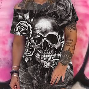 This Women Sexy Slash Shoulder Skull Print Short Sleeve Dress Design Made Of High Quality Polyster And Spandex Material. It Is Stretchy