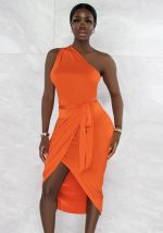 This Women Sexy Slash Shoulder Sleeveless Slit Dress Design Made Of High Quality Polyster And Spandex Material. It Is Stretchy