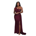 This Women Sexy Sleeveless One Shoulder Split Evening Dresses Design Made Of Good Quality Polyster And Spandex Material