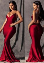 This Women Sexy Sleeveless v-Neck Bodycon Long Fishtail Evening Dress Design Made Of Good Quality Polyster And Spandex Material