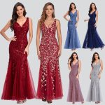 This Women Sexy Sleeveless v-Neck Embroidered Sequin Fishtail Bridesmaid Evening Dress Design Made Of High Level Material