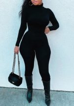 This Women Sexy Slim Black Jumpsuit Design Made Of High Quality Polyster And Spandex Material. It Is Stretchy