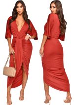 This Women Sexy Solid Deep v-Neck Dress Design Made Of Good Quality Polyster And Spandex Material