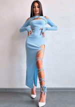 This Women Sexy Solid Long Sleeve Hollow Slit Dress Design Made Of High Quality Polyster And Spandex Material. It Come With Good Stretch And Wearing Comfortable. Women¡¯s Midi Dresses Is Omnipotent And Suit For All Kinds Of Occasions - Daily Wear