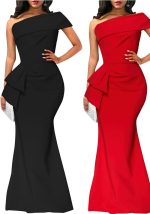 This Women Sexy Solid One Shoulder Diagonal Irregular Dress Design Made Of Good Quality Polyster And Spandex Material