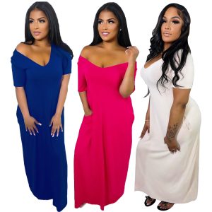 This Women Sexy Solid Short Sleeve v-Neck Long Dress Design Made Of High Quality Polyster And Spandex Material