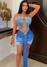 This Women Sexy Strapless Dress See-Through Bodycon Party Dress Design Made Of Good Quality Polyster And Spandex Material