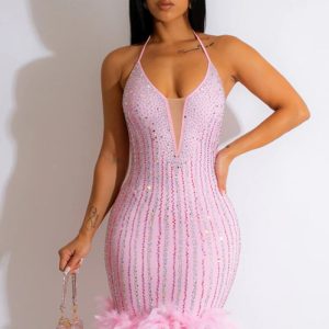 This Women Sexy Strappy Beaded Dress Design Made Of High Quality Polyster And Spandex Material