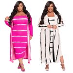 This Women Sexy Striped Print Robe+ Slip Dress Two Piece Design And Made Of Comfortable And Elastic Fabric. Wholesale Plus Size Two Piece Sets Is a Must-Have Item For Curvy Ladies. Two Piece Sets Can Either Be Worn Together Or Individually