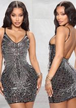 This Women Sexy Suspender Beaded Backless Bodycon Dress Design Made Of High Quality Polyster And Spandex Material