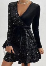 This Women Sexy v-Neck Bodycon Irregular Sequin Dress Design Made Of High Quality Polyster And Spandex Material. It Is Stretchy