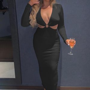 This Women Sexy v-Neck Long Sleeve Cut-Out Bodycon Dress Design Made Of High Quality Polyster And Spandex Material. It Come With Good Stretch And Wearing Comfortable And Feeling Freedom. The Tight And Fitted Dress Is The Most Popular Options From Party Girls. Shop Bodycon Dresses At Global Lover And Find Amazing Designs Sequins