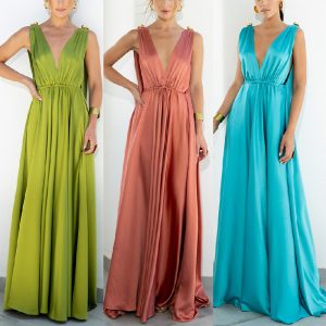 This Women Sexy v-Neck Sleeveless Party Dress Evening Dress Maxi Dress Design Made Of High Quality Polyster And Spandex Material