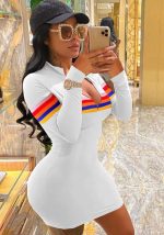 This Women Sexy Zip Contrast Line Bodycon Dress Design Made Of High Quality Polyster And Spandex Material. It Is Stretchy