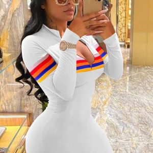 This Women Sexy Zip Contrast Line Bodycon Dress Design Made Of High Quality Polyster And Spandex Material. It Is Stretchy