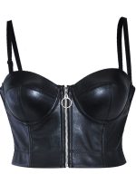 This Women Sexy Pu Leather Crop Strapless Zipper Tank Top Is Soft And Comfortable. Camisole Tank Top Is a Must-Have Item For Your Closet