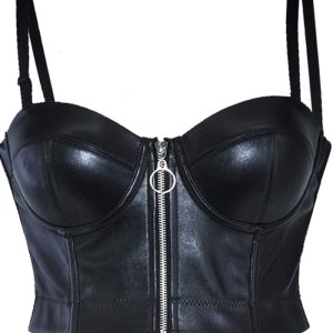 This Women Sexy Pu Leather Crop Strapless Zipper Tank Top Is Soft And Comfortable. Camisole Tank Top Is a Must-Have Item For Your Closet