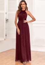 This Women Shimmer Off Shoulder Backless Party Sleeveless Halter Neck Maxi Evening Dress Design Made Of Good Quality Polyster And Spandex Material