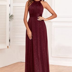 This Women Shimmer Off Shoulder Backless Party Sleeveless Halter Neck Maxi Evening Dress Design Made Of Good Quality Polyster And Spandex Material