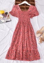 This Women Short Sleeve Floral Dress Design Made Of High Quality Polyster And Spandex Material. It Is Stretchy