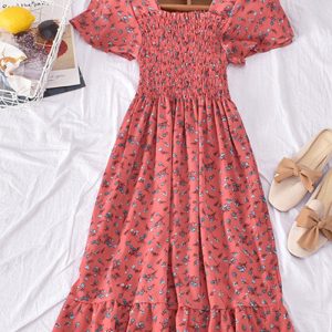 This Women Short Sleeve Floral Dress Design Made Of High Quality Polyster And Spandex Material. It Is Stretchy