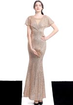 This Women Short Sleeve Sequined Formal Party Elegant Mermaid Skirt Maxi Evening Dress Design Made Of Good Quality Polyster And Spandex Material