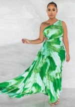 This Women Slash Shoulder Sleeveless Pleated Maxi Dress Design Made Of High Quality Polyster And Spandex Material