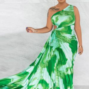 This Women Slash Shoulder Sleeveless Pleated Maxi Dress Design Made Of High Quality Polyster And Spandex Material