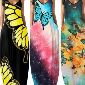 Diese Frauen ärmellos Riemen gedruckt Strand Kleid Design aus hochwertigem Polyster und Spandex Material