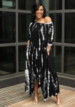 This Women Slit Wide Collar Tie Dye Pocket Maxi Dress Design Made Of High Quality Polyster And Spandex Material