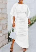 This Women Solid Balloon Sleeve Irregular Pleated Dress Design Made Of High Quality Polyster And Spandex Material. It Come With Good Stretch And Wearing Comfortable. Women¡¯s Midi Dresses Is Omnipotent And Suit For All Kinds Of Occasions - Daily Wear