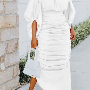 This Women Solid Balloon Sleeve Irregular Pleated Dress Design Made Of High Quality Polyster And Spandex Material. It Come With Good Stretch And Wearing Comfortable. Women¡¯s Midi Dresses Is Omnipotent And Suit For All Kinds Of Occasions - Daily Wear