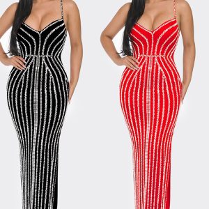 This Women Solid Beaded Suspender Maxi Dress Design Made Of High Quality Polyster And Spandex Material