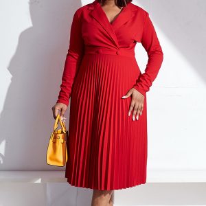 This Women Solid Casual Pleated Shirt Dress Design Made Of High Quality Polyster And Spandex Material. It Is Stretchy