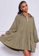 This Women Solid Color Long Sleeve Loose Shirt Dress Design Made Of High Quality Polyster And Spandex Material. It Is Stretchy