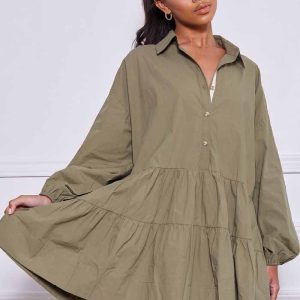 This Women Solid Color Long Sleeve Loose Shirt Dress Design Made Of High Quality Polyster And Spandex Material. It Is Stretchy