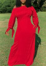 This Women Solid Color Long Sleeve Pocket Dress Design Made Of High Quality Polyster And Spandex Material