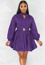 This Women Solid Color Stand Collar Long Sleeve Tunic Dress Design Made Of High Quality Polyster And Spandex Material. It Is Stretchy