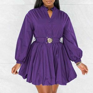 This Women Solid Color Stand Collar Long Sleeve Tunic Dress Design Made Of High Quality Polyster And Spandex Material. It Is Stretchy