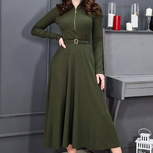 This Women Solid Knitting Long Sleeve Dress Design Made Of High Quality Polyster And Spandex Material