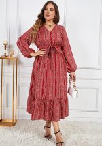 This Women Solid Lace-Up v-Neck Long Sleeve Dress Made Of Soft And Elastic Fabric. Global Lover Wholesale Plus Size Dresses And Hope Curvy Ladies Find Here a Warm And Exciting Place To Shop Affordable Curvy Dresses Online - Plus Size Casual