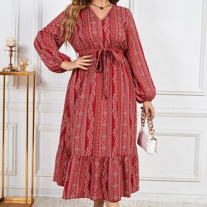 This Women Solid Lace-Up v-Neck Long Sleeve Dress Made Of Soft And Elastic Fabric. Global Lover Wholesale Plus Size Dresses And Hope Curvy Ladies Find Here a Warm And Exciting Place To Shop Affordable Curvy Dresses Online - Plus Size Casual