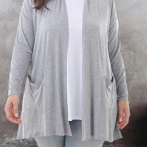 This Women Solid Long Sleeve Pocket Cardigan Top Made Of Comfortable And Soft Fabric. It Is a Must-Have Item For Curvy Ladies In Autumn And Winter. Global Lover Offer All Kinds Of Women¡¯s Plus Size Coat And Hope Curvy Ladies Find Here a Warm And Exciting Place To Shop - Wholesale Plus Size Jackets