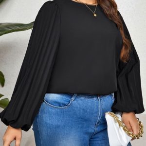 This Women Solid Long Sleeve Round Neck Top Made Of Comfortable And Elastic Fabric. It Is Wholesale Sexy Plus Size Tops For Women. With The Gradual Rise Of Feminist Awareness