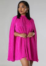 This Women Solid Pleated Shawl Sleeve Dress Design Made Of High Quality Polyster And Spandex Material. It Is Stretchy