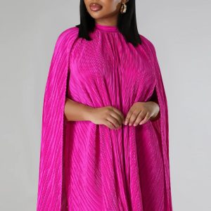 This Women Solid Pleated Shawl Sleeve Dress Design Made Of High Quality Polyster And Spandex Material. It Is Stretchy