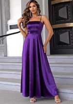 This Women Solid Satin Evening Dress Design Made Of Good Quality Polyster And Spandex Material