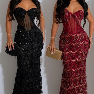 This Women Solid Sequin Sexy Strap Maxi Dress Design Made Of High Quality Polyster And Spandex Material