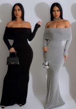 This Women Solid Sexy Off Shoulder Maxi Dress Design Made Of High Quality Polyster And Spandex Material