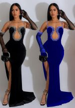 This Women Solid Sexy Strapless Beaded Maxi Dress Design Made Of High Quality Polyster And Spandex Material